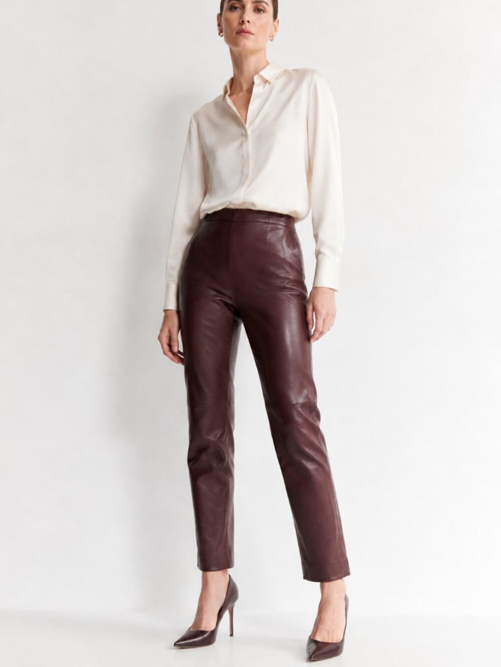 Vintage Y2K 100% Leather Pants Oxblood Burgundy Mid Rise Straight Leg sz 4 Tall
